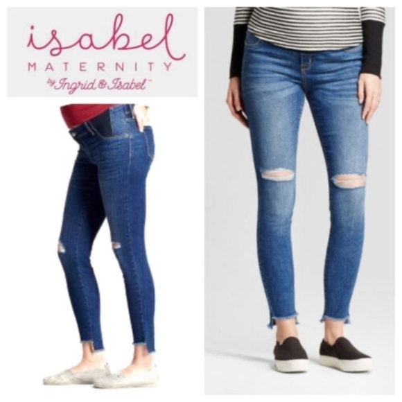 Isabel Maternity By Ingrid & Isabel Distressed Skinny Raw Hem Jeans - Picture 1 of 13